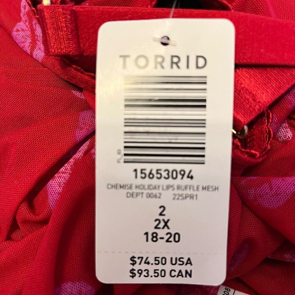 NEW Torrid Curve Size 2 Ruched Mesh Ruffle Chemise Red Lips Valentines Day NEW - Picture 11 of 13
